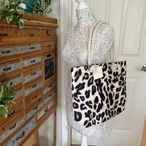 Leopard Print Canvas Tote Bag/ Rope Handles - Tan/Black/Brown - Style 1 -NWT